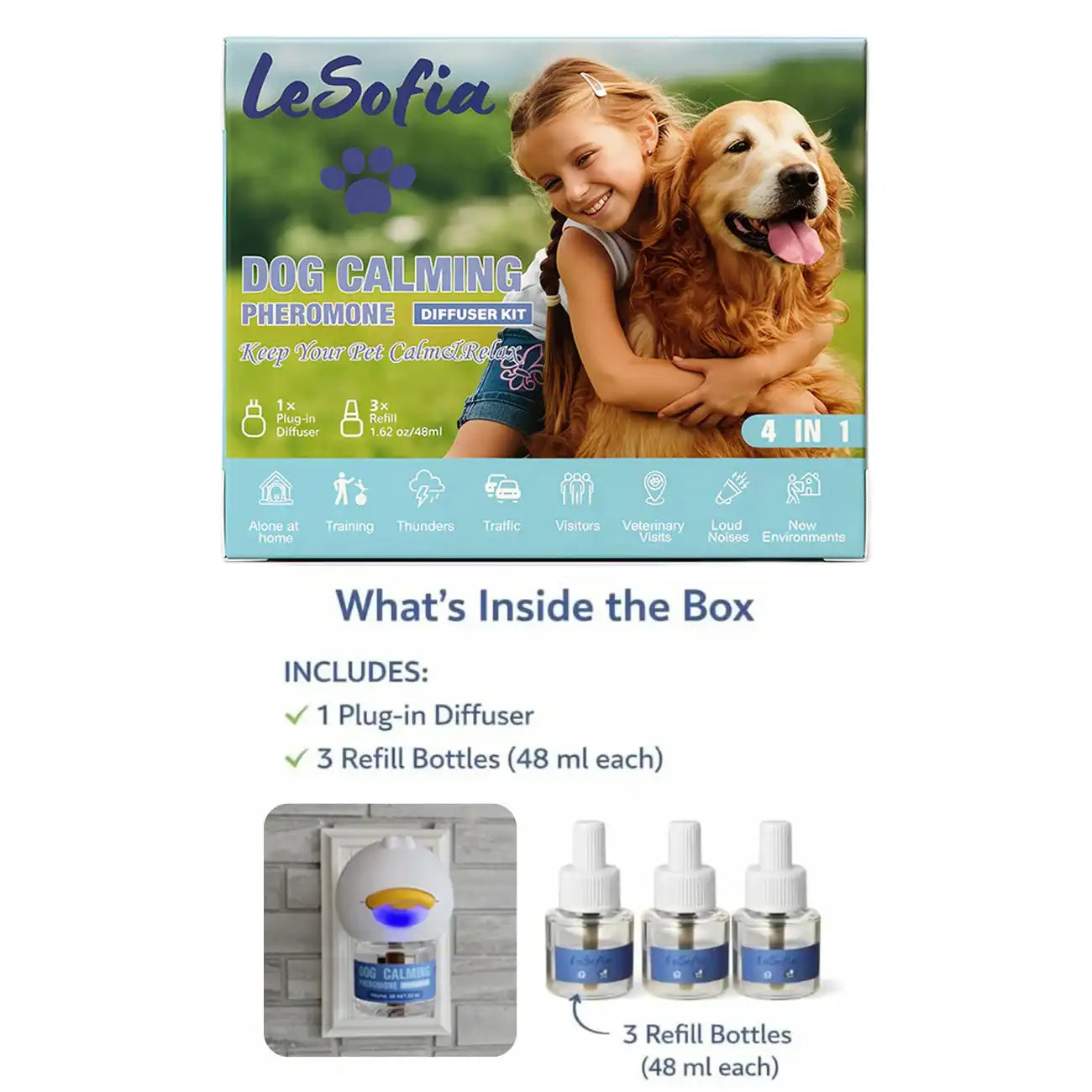 LeSofia™ 4-in-1 Dog Calming Diffuser Kit | 15-Minute Fast Relief